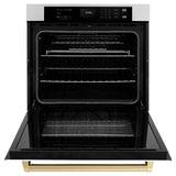 ZLINE 30 in. Autograph Edition Professional True Convection Single Wall Oven with Air Fry and Self Clean in Stainless Steel with White Matte Door and Champagne Bronze Handle (WASZ-WM-30-CB)