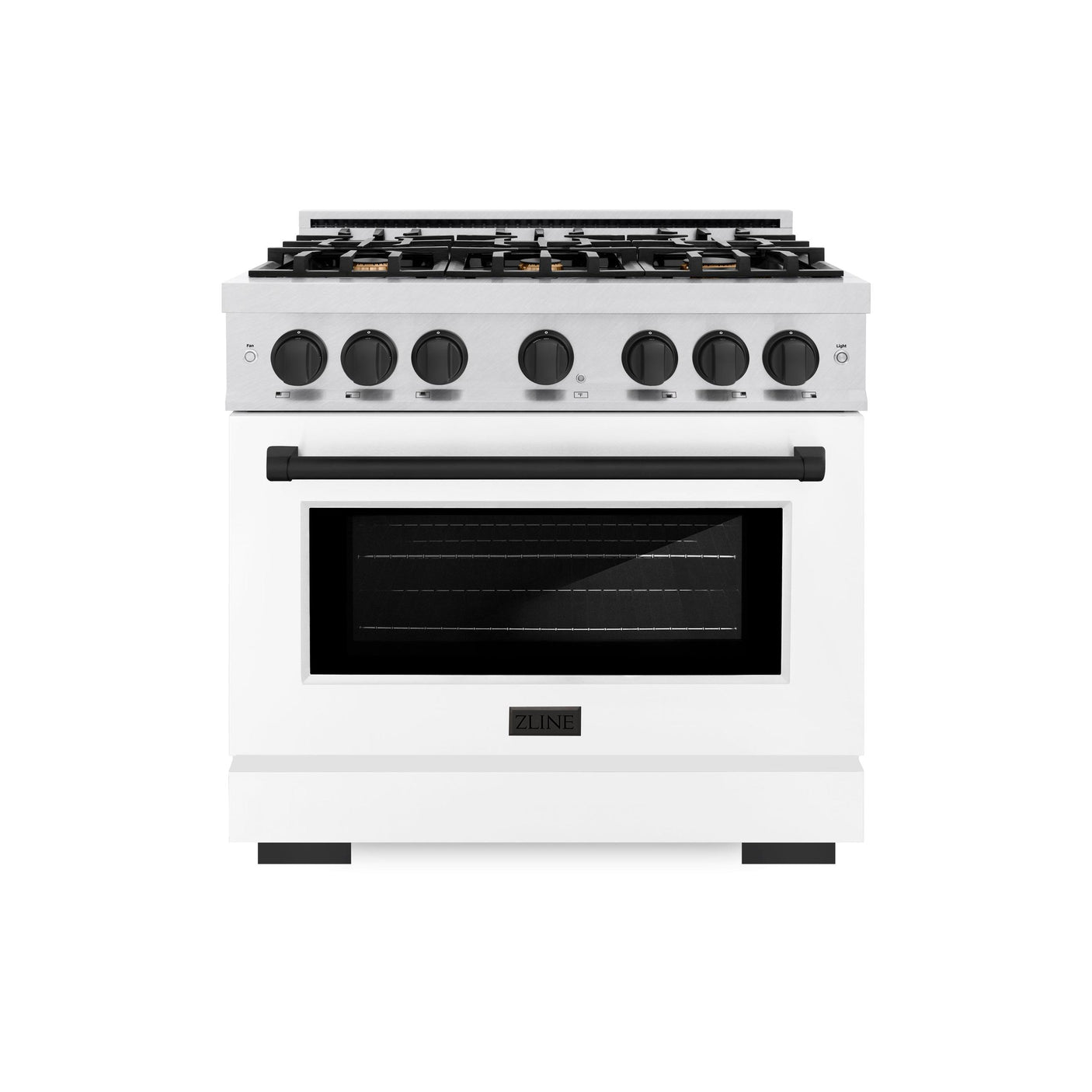 ZLINE Autograph Edition 36 in. 5.2 cu. ft. Select Dual Fuel Range with 6 Burner Gas Cooktop and Electric Convection Oven in DuraSnow' Stainless Steel with White Matte Door and Matte Black Accents (HDRSZ-WM-36-MB)