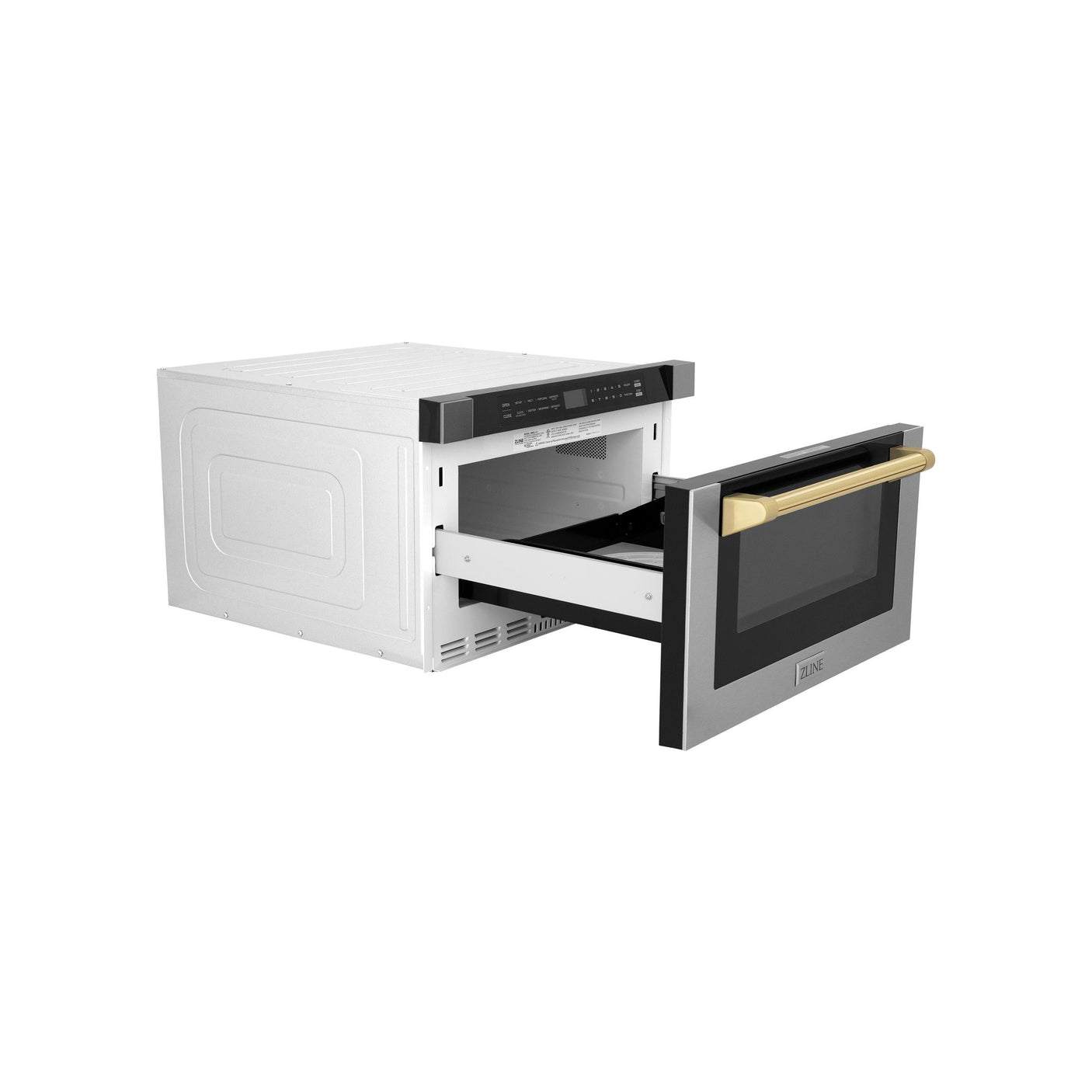 ZLINE Autograph Edition 24" 1.2 cu. ft. Built-in Microwave Drawer with a Traditional Handle in Stainless Steel and Polished Gold Accents (MWDZ-1-H-G)