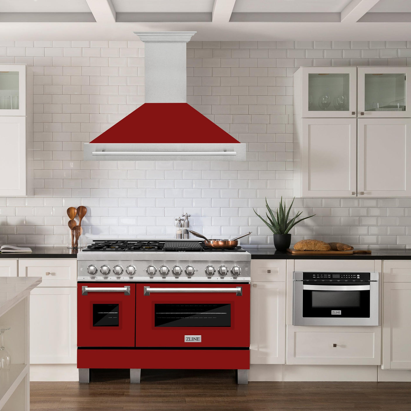 ZLINE 48 in. DuraSnow Stainless Steel Range Hood with Colored Shell Options (8654SNX-48) [Color: Red Gloss]