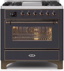 Majestic II 36 Inch Dual Fuel Natural Gas Freestanding Range in Matte Graphite with Bronze Trim