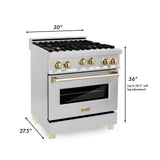 ZLINE Autograph Edition 30" 4.0 cu. ft. Range with Gas Stove and Gas Oven in Stainless Steel with Accents (RGZ-30) [Color: Champagne Bronze]