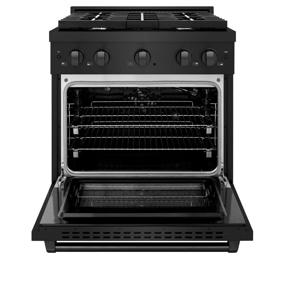 ZLINE 30 in. 4.2 cu. ft. Paramount Dual Fuel Range with 4 Burner Gas Cooktop and Electric Convection Oven in Black Stainless Steel (SDRB-30)