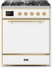 Majestic II 30 Inch Dual Fuel Natural Gas Freestanding Range in White with Brass Trim