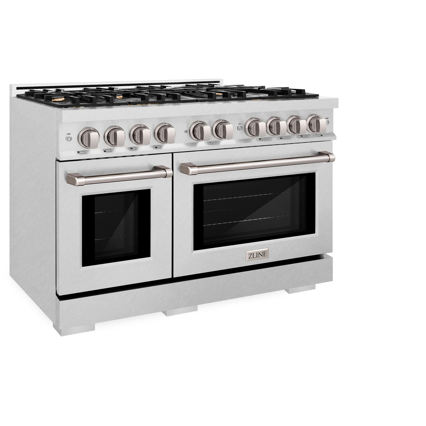 ZLINE 48 in. 6.7 cu. ft. Select Double Oven Dual Fuel Range in DuraSnow' Stainless Steel with 8 Brass Burners (HDRS-BR-48)