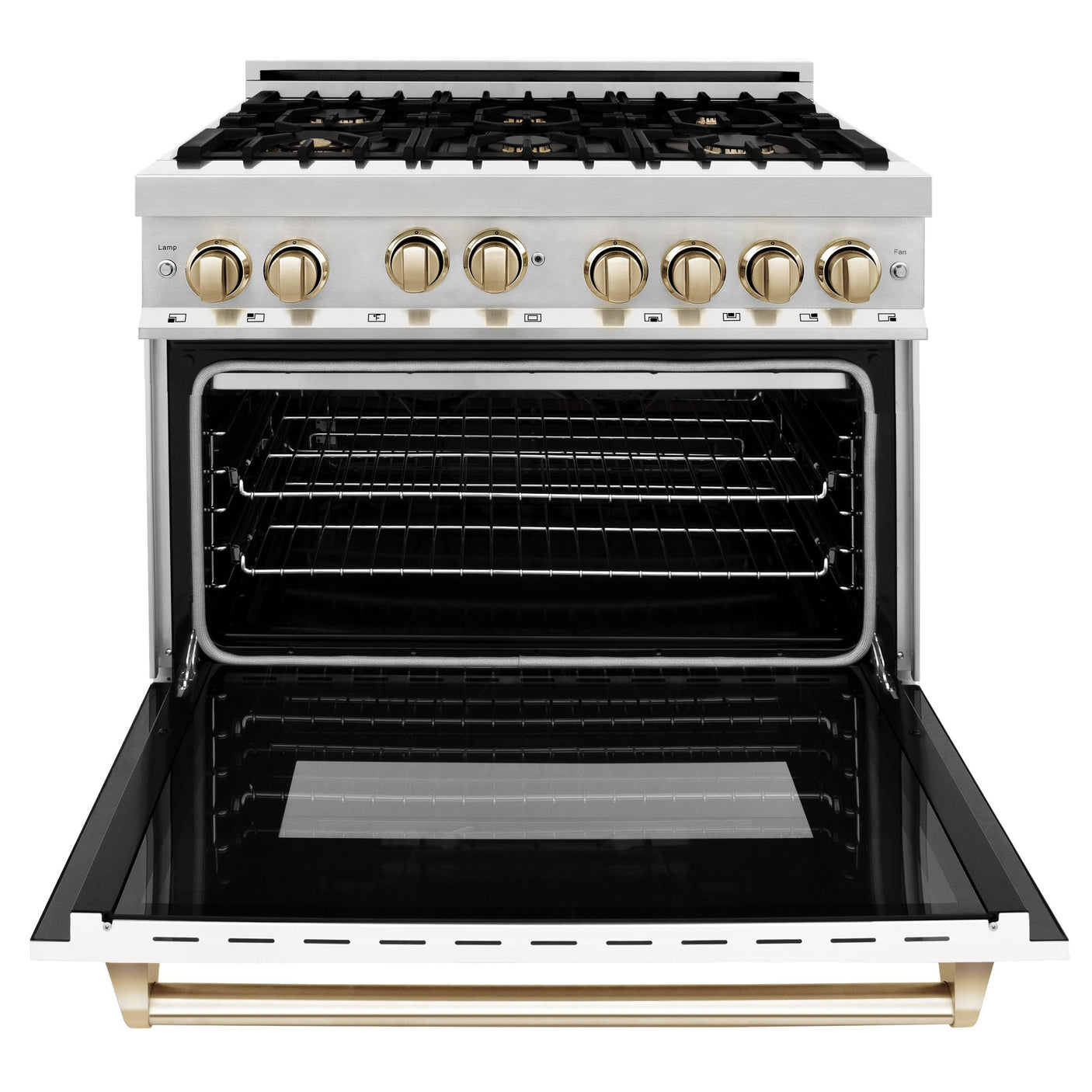 ZLINE Autograph Edition 36" 4.6 cu. ft. Range with Gas Stove and Gas Oven in Stainless Steel with White Matte Door and Accents (RGZ-WM-36) [Color: Gold]