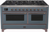 Majestic II 60 Inch Dual Fuel Liquid Propane Freestanding Range in Blue Grey with Bronze Trim