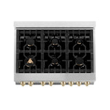 ZLINE Autograph Edition 36" 4.6 cu. ft. Range with Gas Stove and Gas Oven in Stainless Steel with White Matte Door and Accents (RGZ-WM-36) [Color: Gold]