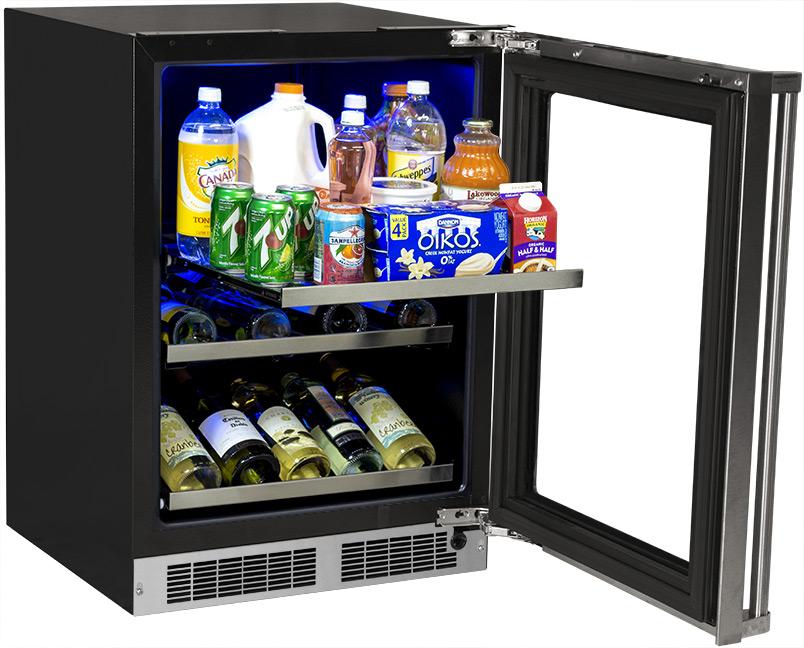 24" Beverage Center with Display Wine Rack - Panel Overlay Frame Ready, Glass Door with Lock - Integrated Left Hinge