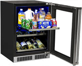 24" Beverage Center with Display Wine Rack - Panel Overlay Frame Ready, Glass Door with Lock - Integrated Right Hinge