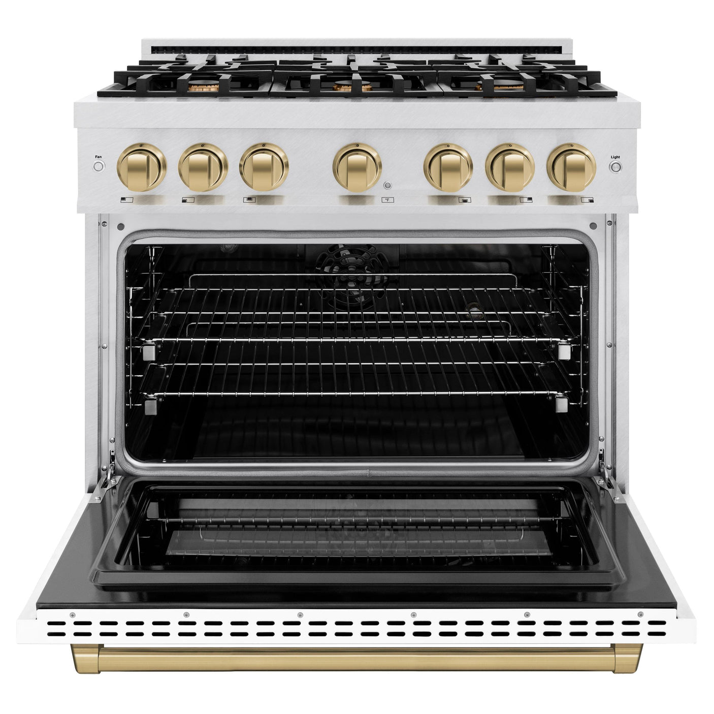 ZLINE Autograph Edition 36 in. 5.2 cu. ft. Select Dual Fuel Range with 6 Burner Gas Cooktop and Electric Convection Oven in DuraSnow' Stainless Steel with White Matte Door and Champagne Bronze Accents (HDRSZ-WM-36-CB)