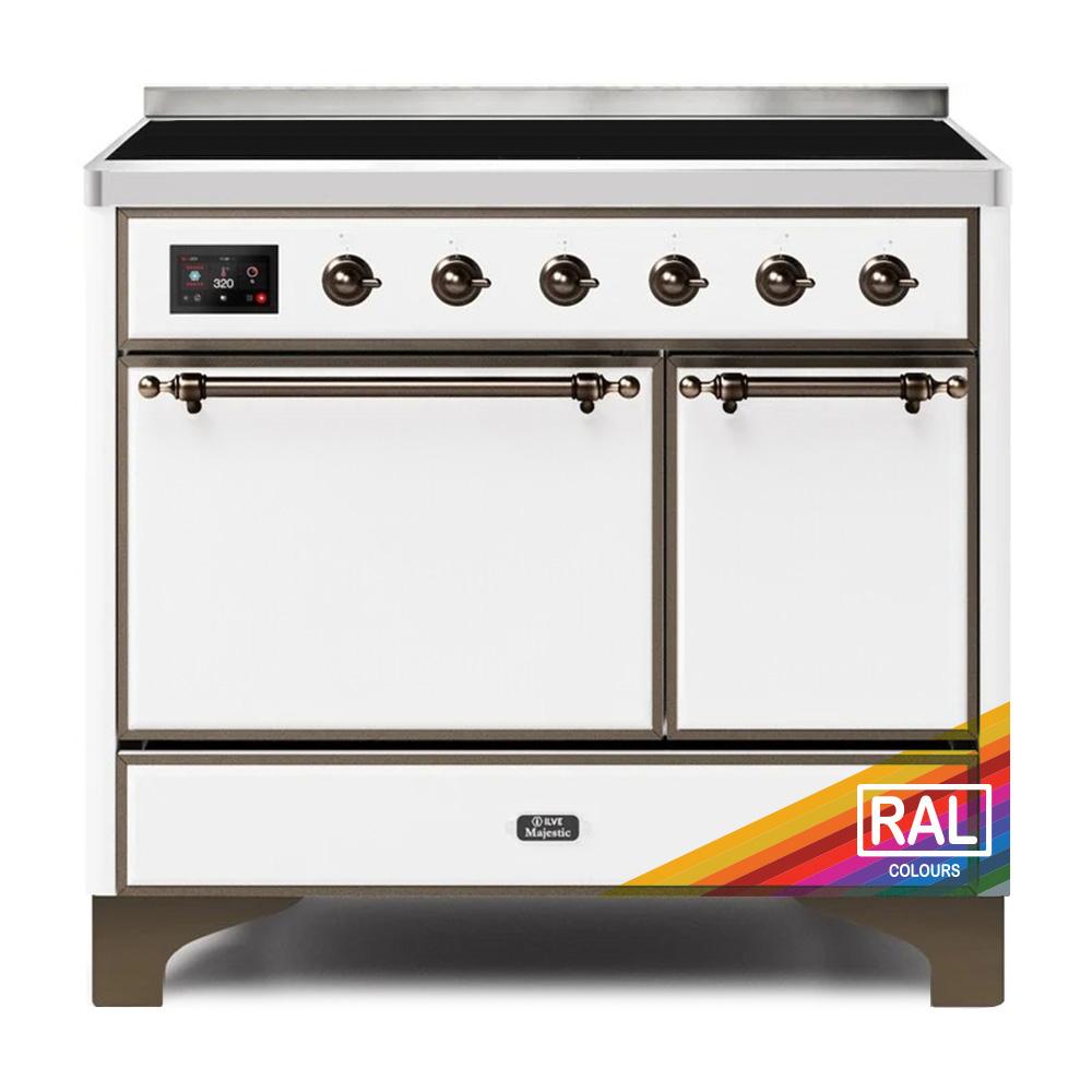 ILVE Majestic II 40 UMDI10QNS3RAB Freestanding Electric Range with Induction Double Oven with Solid Door in RAL Color with Bronze knobs