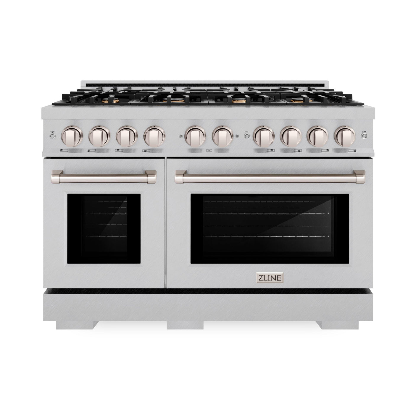 ZLINE 48 in. 6.7 cu. ft. Select Double Oven Gas Range in DuraSnow' Stainless Steel with 8 Brass Burners (HGRS-BR-48)