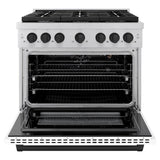 ZLINE Autograph Edition 36 in. 5.2 cu. ft. Paramount Dual Fuel Range with 6 Burner Gas Cooktop and Electric Convection Oven in Stainless Steel with White Matte Door and Matte Black Accents (SDRZ-WM-36-MB)