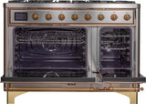 Majestic II 48 Inch Dual Fuel Natural Gas Freestanding Range in Stainless Steel with Brass Trim