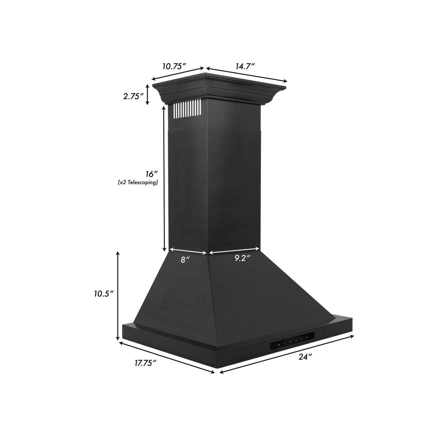 ZLINE Convertible Vent Wall Mount Range Hood in Black Stainless Steel with Crown Molding (BSKBNCRN)