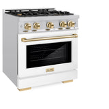 ZLINE Autograph Edition 30 in. 4.2 cu. ft. Select Gas Range with 4 Burner Cooktop and Convection Gas Oven in Stainless Steel with White Matte Door and Polished Gold Accents (HGRZ-WM-30-G)