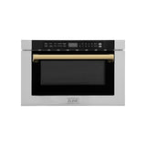 ZLINE Autograph Edition 24" 1.2 cu. ft. Built-in Microwave Drawer with a Traditional Handle in Stainless Steel and Polished Gold Accents (MWDZ-1-H-G)