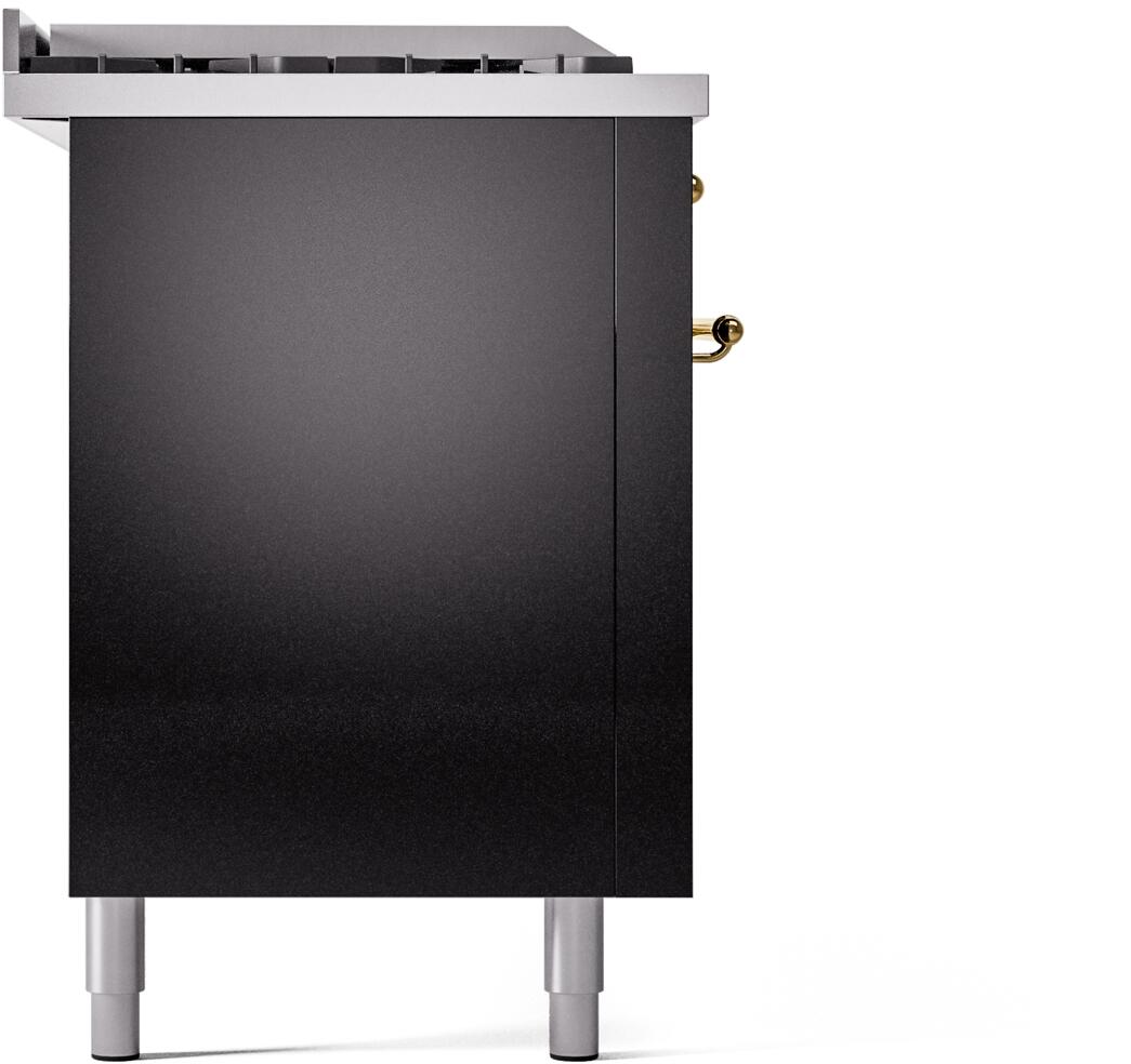 Nostalgie II 60 Inch Dual Fuel Natural Gas Freestanding Range in Glossy Black with Brass Trim