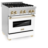 ZLINE Autograph Edition 30 in. 4.0 cu. ft. Dual Fuel Range with Gas Stove and Electric Oven in Stainless Steel with White Matte Door and Accents (RAZ-WM-30) [Color: Gold]