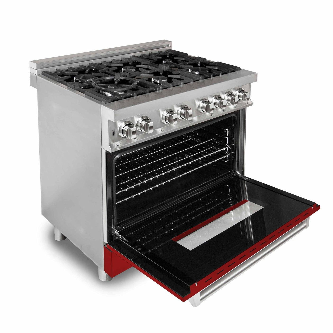 ZLINE 36 in. Dual Fuel Range with Gas Stove and Electric Oven in Stainless Steel (RA36) [Color: Red Gloss]