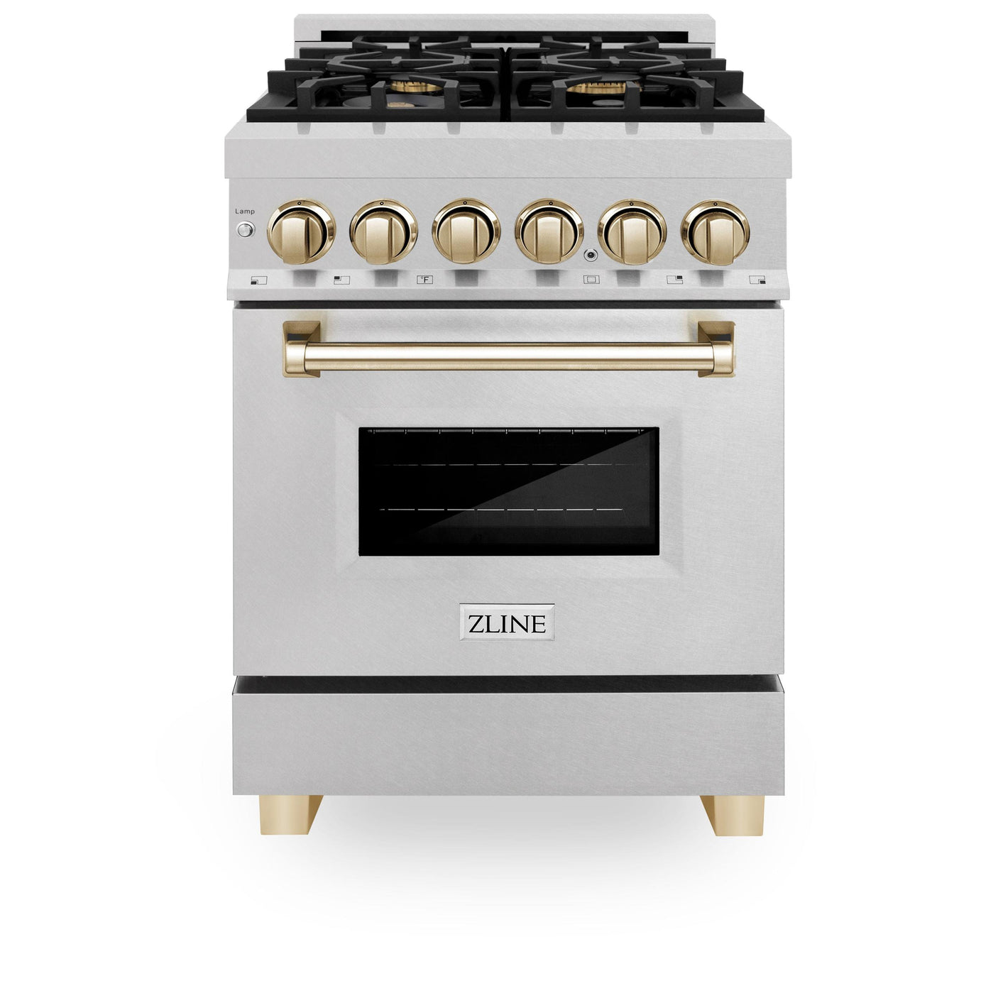 ZLINE Autograph Edition 24 in. 2.8 cu. ft. Dual Fuel Range with Gas Stove and Electric Oven in DuraSnow Stainless Steel with Accents (RASZ-SN-24) [Color: Polished Gold Accents]