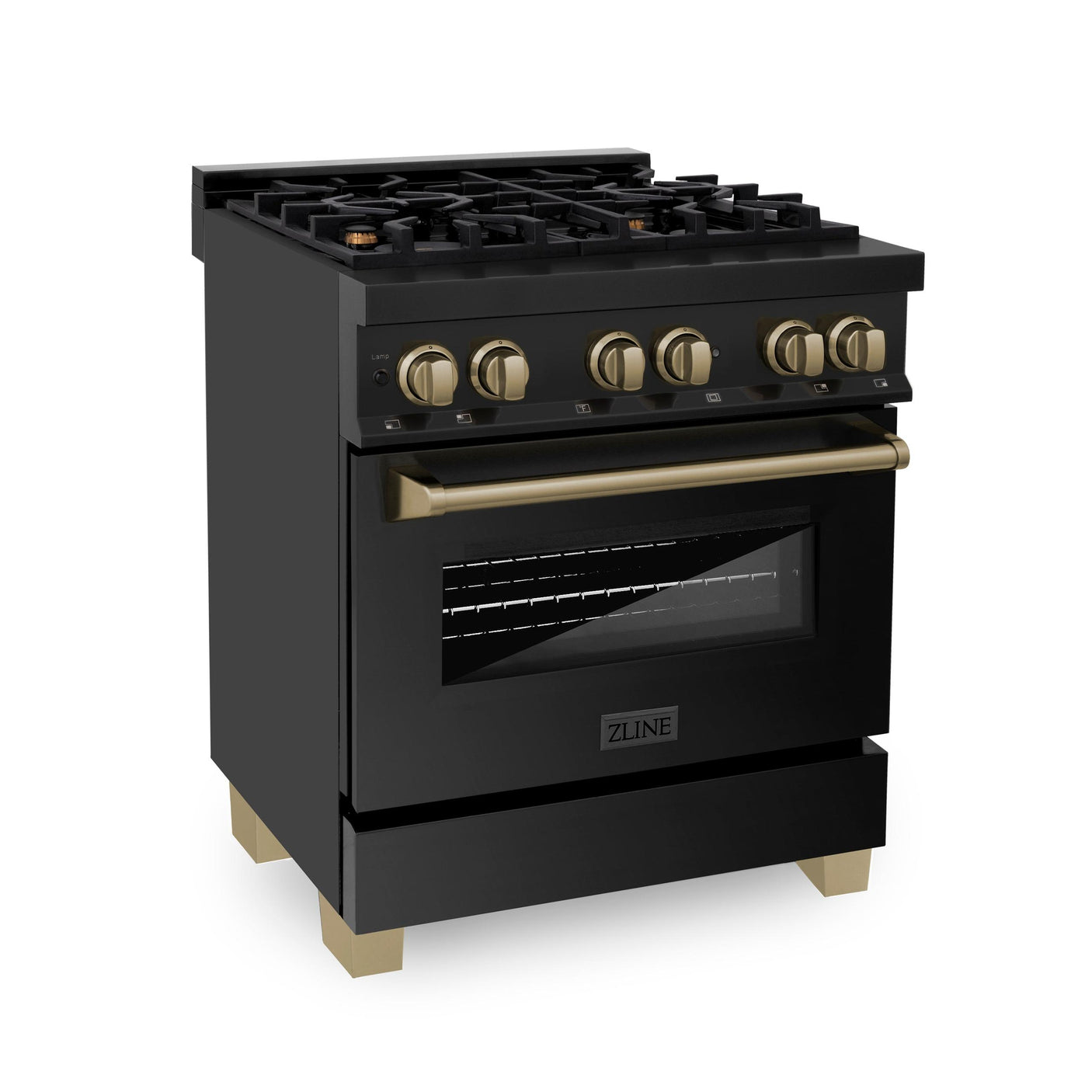 ZLINE Autograph Edition 30" 4.0 cu. ft. Dual Fuel Range with Gas Stove and Electric Oven in Black Stainless Steel with Accents (RABZ-30) [Color: Gold]