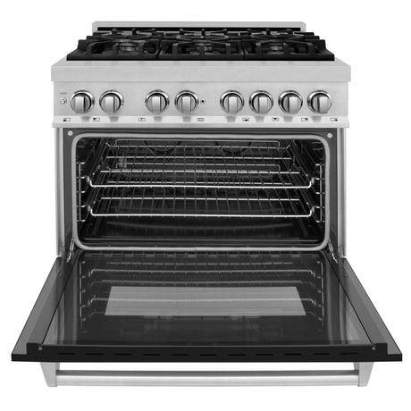 ZLINE 36 in. Professional Dual Fuel Range in DuraSnow Stainless Steel with Color Door Finishes (RAS-SN-36) [Color: Black Matte]