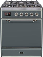 Majestic II 30 Inch Dual Fuel Liquid Propane Freestanding Range in Blue Grey with Chrome Trim