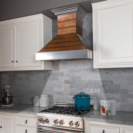 ZLINE Shiplap Wooden Wall Range Hood with Stainless Steel Accent (365BB)