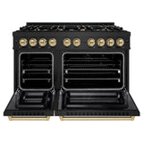 ZLINE Autograph Edition 48 in. 6.7 cu. ft. Select Double Oven Dual Fuel Range with 8 Burner Gas Cooktop in Black Stainless Steel and Champagne Bronze Accents (HDRBZ-48-CB)