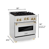 ZLINE 30" 4.0 cu. ft. Range with Gas Stove and Gas Oven in DuraSnow® Stainless Steel with Accents (RGSZ-SN-30) [Accent: Champagne Bronze]