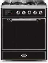 Majestic II 30 Inch Dual Fuel Natural Gas Freestanding Range in Glossy Black with Chrome Trim