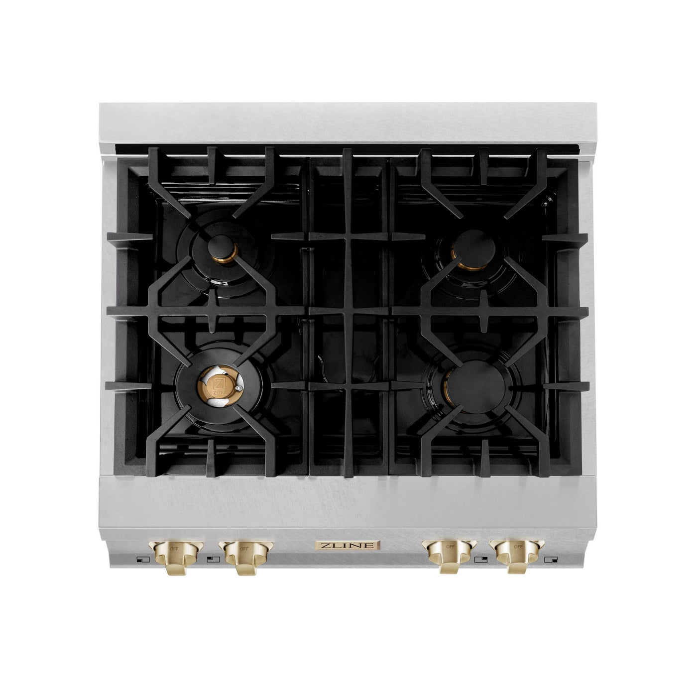 ZLINE Autograph Edition 30" Porcelain Rangetop with 4 Gas Burners in Fingerprint Resistant Stainless Steel and Polished Gold Accents (RTSZ-30-G)