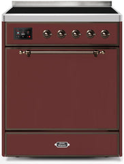 Majestic II 30 Inch Electric Freestanding Range in Burgundy with Bronze Trim