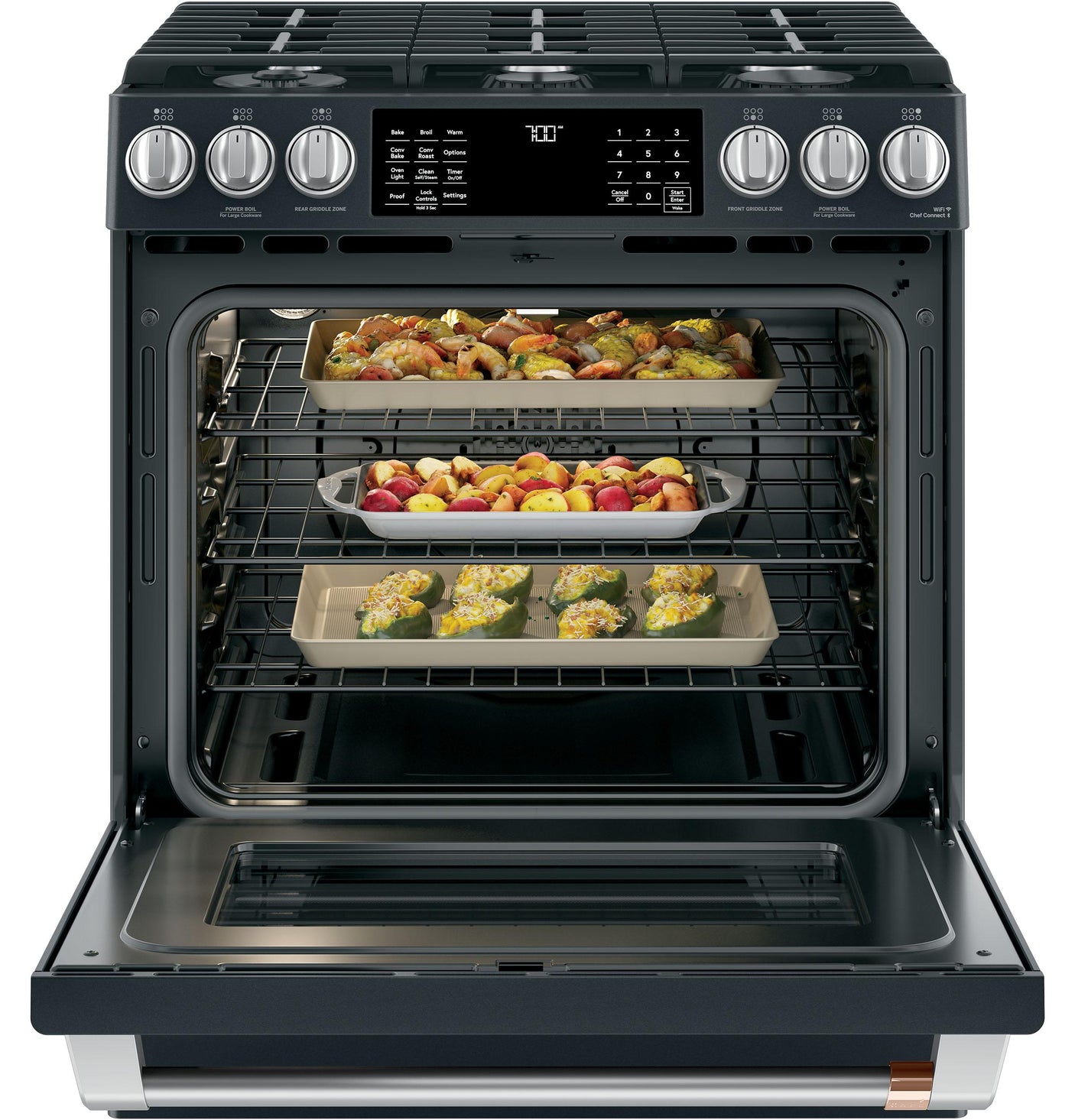 Café™ 30" Smart Slide-In, Front-Control, Gas Range with Convection Oven