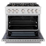 ZLINE 36 in. 5.2 cu. ft. Select Dual Fuel Range with Gas Cooktop and Electric Convection Oven in DuraSnow' Stainless Steel with 6 Brass Burners (HDRS-BR-36)