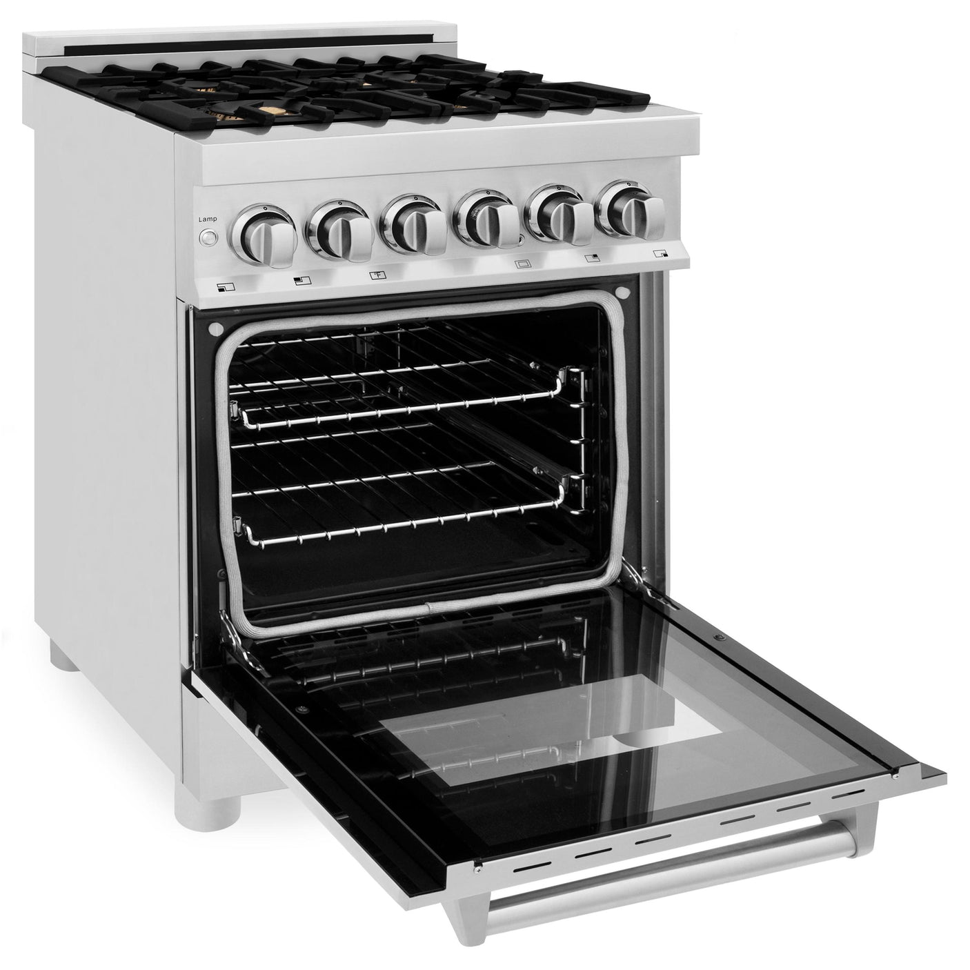 ZLINE 24 in. Professional Dual Fuel Range with Color Door Options (RA24) [Color: Stainless Steel with Brass Burners]