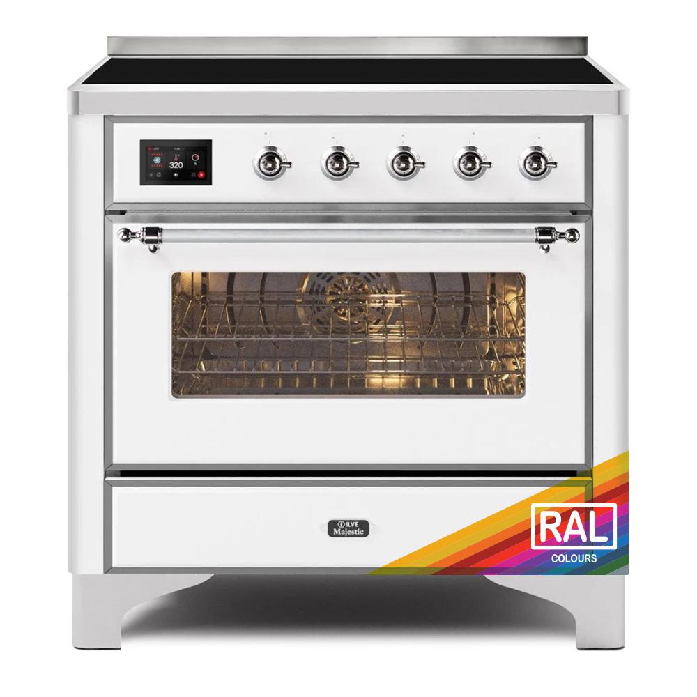 ILVE Majestic II 36 UMI09NS3RAC Freestanding Electric Range with Induction Single Oven with Triple Glass Door in RAL Color with Chrome knobs