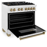 ZLINE Autograph Edition 36 in. 4.6 cu. ft. Dual Fuel Range with Gas Stove and Electric Oven in DuraSnow Stainless Steel with Accents (RASZ-SN-36) [Color: Champagne Bronze]