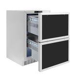 ZLINE Autograph Edition 24 in. Touchstone 168 Can Outdoor-Rated Dual Refrigerator Drawer with Panel-Ready Doors and Polished Gold Handles (RDSPOZ-24-G)