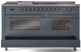 Nostalgie II 60 Inch Dual Fuel Liquid Propane Freestanding Range in Blue Grey with Brass Trim