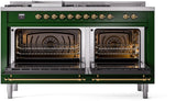 Nostalgie II 60 Inch Dual Fuel Liquid Propane Freestanding Range in Emerald Green with Brass Trim