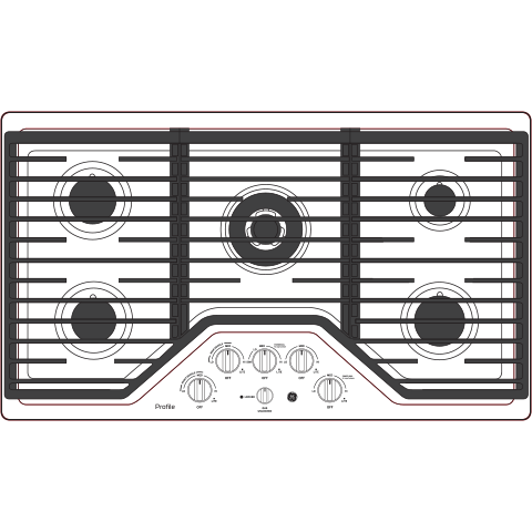 GE Profile™ 36" Built-In Tri-Ring Gas Cooktop with 5 Burners and Included Extra-Large Integrated Griddle