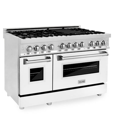 ZLINE 48 in. Dual Fuel Range with Gas Stove and Electric Oven in Stainless Steel (RA48) [Color: White Matte]