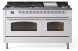 Nostalgie II 60 Inch Dual Fuel Liquid Propane Freestanding Range in White with Chrome Trim