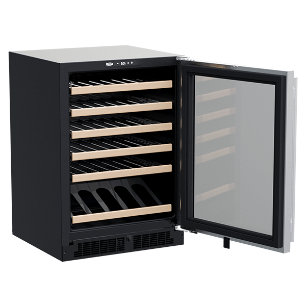 24-In Built-In High-Efficiency Single Zone Wine Refrigerator With Display Rack with Door Style - Stainless Steel Frame Glass