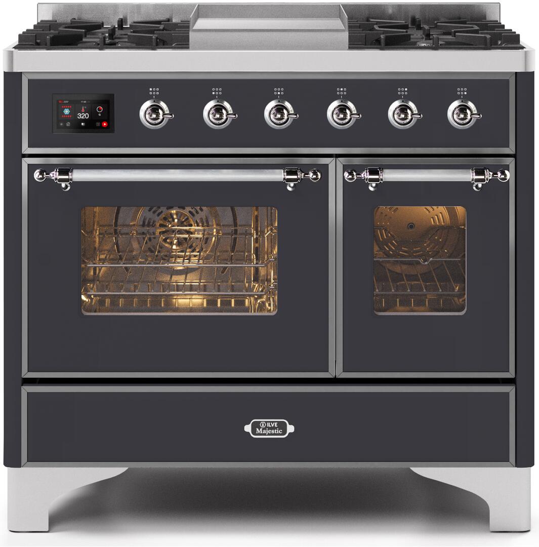 Majestic II 40 Inch Dual Fuel Natural Gas Freestanding Range in Matte Graphite with Chrome Trim