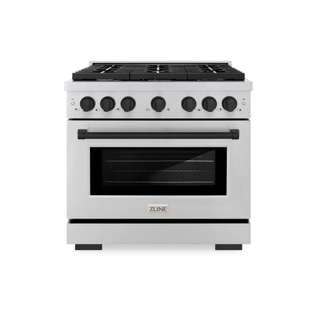 ZLINE Autograph Edition 36 in. 5.2 cu. ft. Paramount Dual Fuel Range with 6 Burner Gas Cooktop and Electric Convection Oven in Stainless Steel with Matte Black Accents (SDRZ-36-MB)