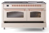 Nostalgie II 60 Inch Dual Fuel Natural Gas Freestanding Range in Antique White with Copper Trim